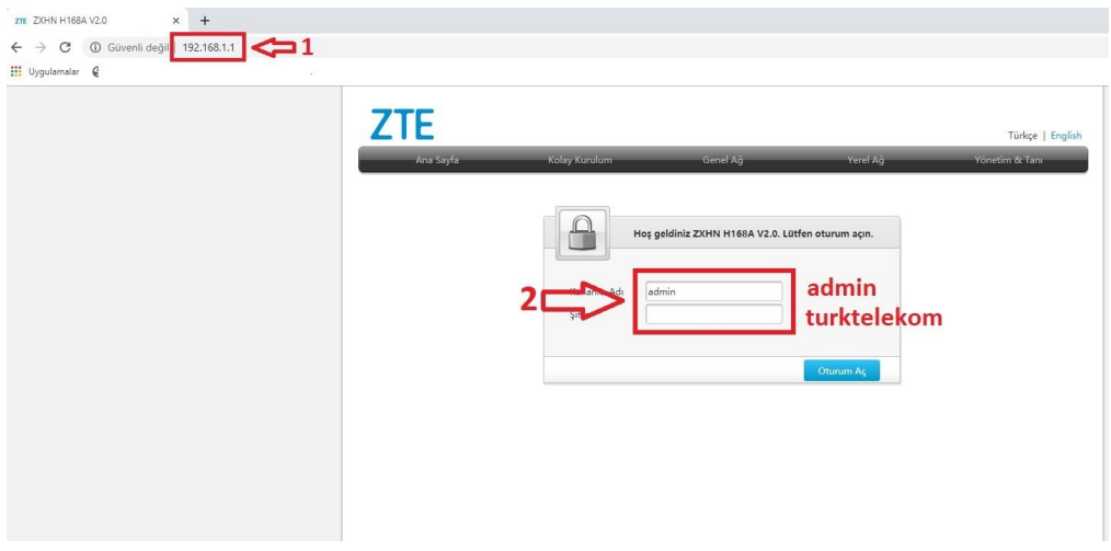 zte modem kullanıcı adı ve şifre